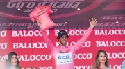 arrival of the stage Albenga - Genoa of the Tour of Italy wearing Pink Jersey