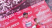 arrival of the stage Albenga - Genoa of the Tour of Italy wearing Pink Jersey