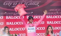 arrival of the stage Albenga - Genoa of the Tour of Italy wearing Pink Jersey